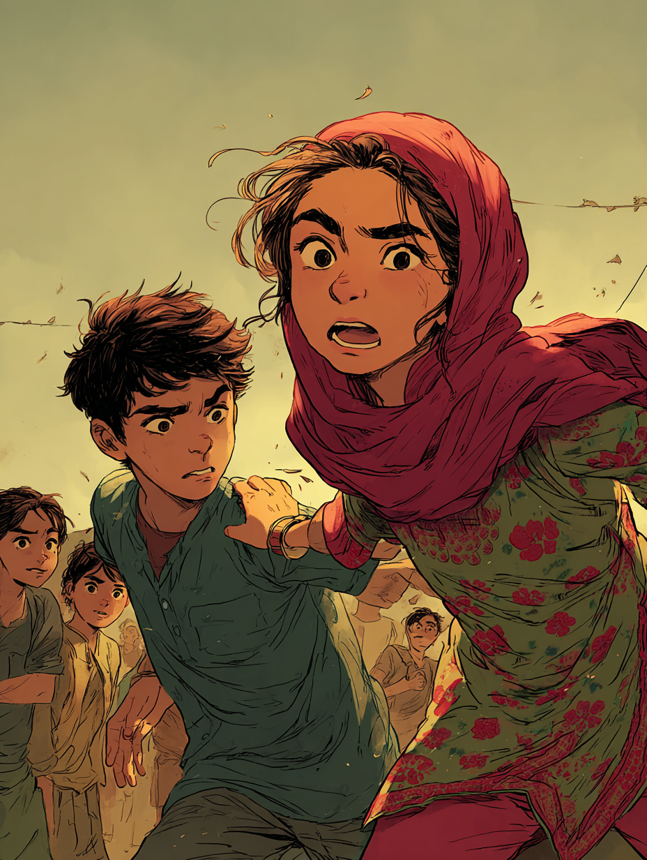 Aïda énervée bouscule un garçon dans la cour de l'école.